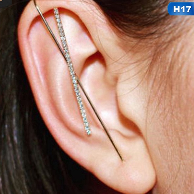 Kolczyki do uszu Ear Wrap Crawler Hook - Kryształowe kolczyki na wtyk pojedyncze, trendy wokół auricle, dla kobiet (1 sztuka) - Wianko - 23