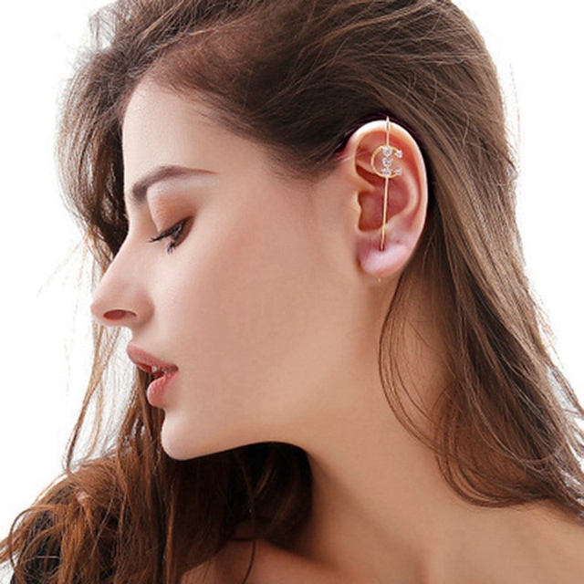Kolczyki do uszu Ear Wrap Crawler Hook - Kryształowe kolczyki na wtyk pojedyncze, trendy wokół auricle, dla kobiet (1 sztuka) - Wianko - 1