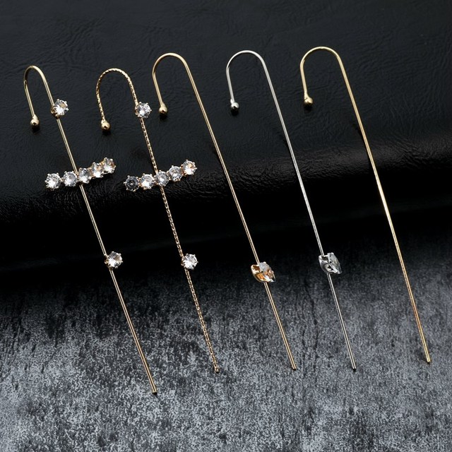 Kolczyki do uszu Ear Wrap Crawler Hook - Kryształowe kolczyki na wtyk pojedyncze, trendy wokół auricle, dla kobiet (1 sztuka) - Wianko - 28