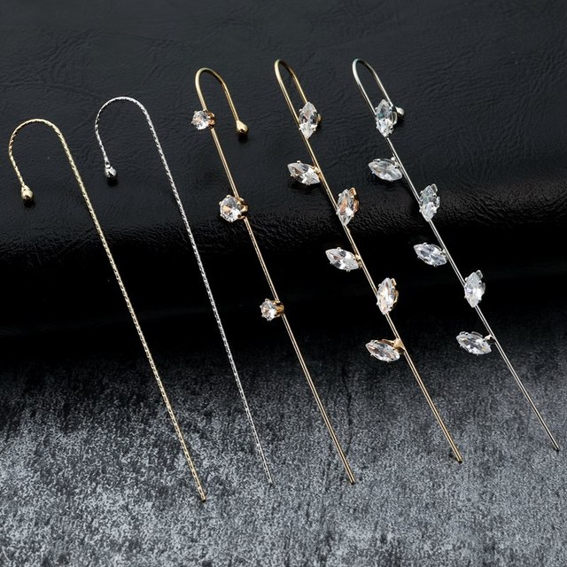 Kolczyki do uszu Ear Wrap Crawler Hook - Kryształowe kolczyki na wtyk pojedyncze, trendy wokół auricle, dla kobiet (1 sztuka) - Wianko - 29