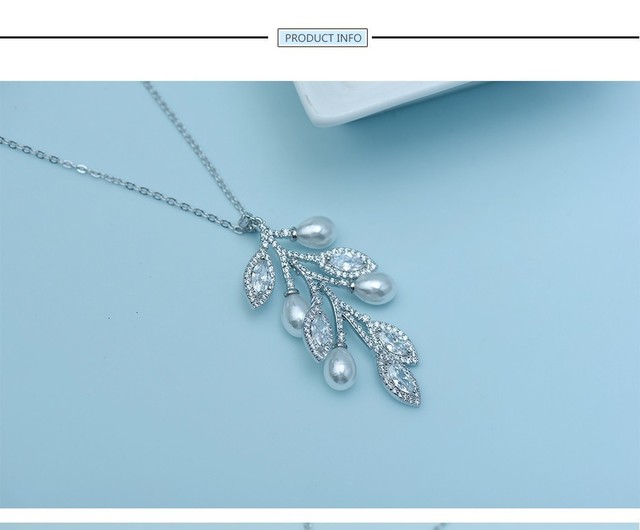 Wisiorek Link Chain z imitacją perły Leaft - biżuteria luksusowa, biały złoty kolor z cyrkoniami - dla kobiet i dziewczyn - Wianko - 3