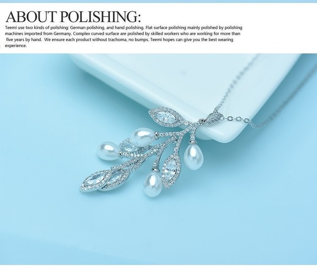 Wisiorek Link Chain z imitacją perły Leaft - biżuteria luksusowa, biały złoty kolor z cyrkoniami - dla kobiet i dziewczyn - Wianko - 9