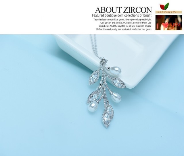Wisiorek Link Chain z imitacją perły Leaft - biżuteria luksusowa, biały złoty kolor z cyrkoniami - dla kobiet i dziewczyn - Wianko - 8