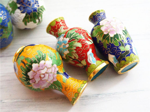 Pekin - mała butelka emaliowana cloisonne z ozdobami, tradycyjne rękodzieło (Figurki i miniatury) - Wianko - 28