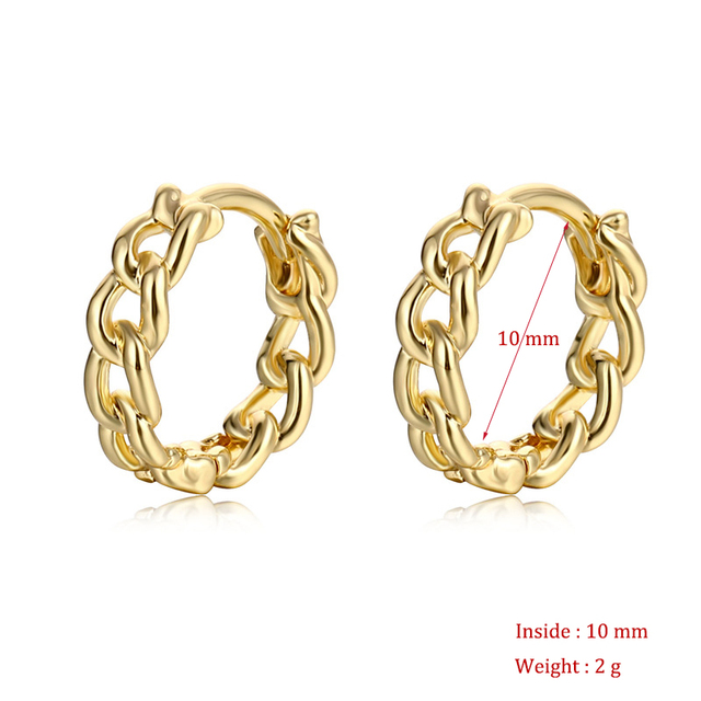 Minimalistyczne złote/białe kolczyki łańcuch Twist Tiny Hoop Huggie dla kobiet - miedziany design - Wianko - 1