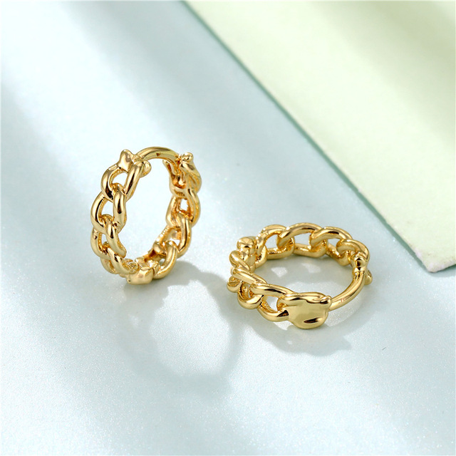 Minimalistyczne złote/białe kolczyki łańcuch Twist Tiny Hoop Huggie dla kobiet - miedziany design - Wianko - 3