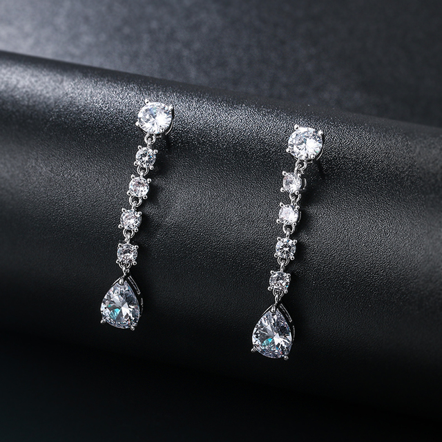Wiszące kolczyki ze szklanymi cyrkoniowymi kryształami - Nowość WEIMANJINGDIAN - biżuteria ślubna lub dla kobiet - Wianko - 2