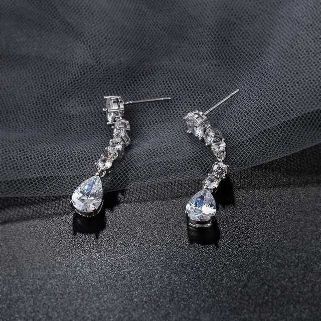 Wiszące kolczyki ze szklanymi cyrkoniowymi kryształami - Nowość WEIMANJINGDIAN - biżuteria ślubna lub dla kobiet - Wianko - 5