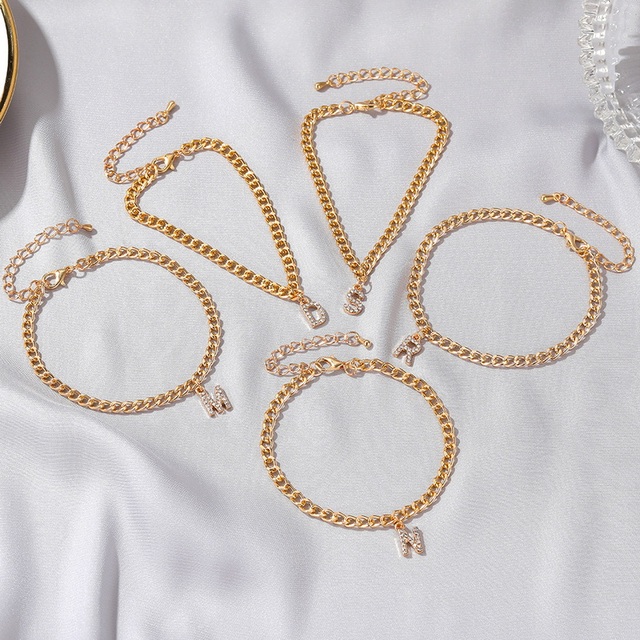 Pierwsza litera obrączki Tiny A-Z złoty urok, biżuteria plażowa Boho dla kobiet, alfabet kubański - Wianko - 87