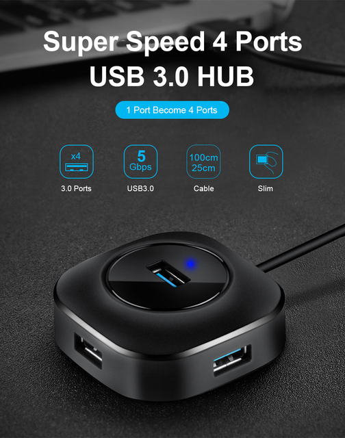 Rozgałęziacz USB 4-portowy HUB USB 3.0 z prędkością USB 2.0 - Mini adapter wielu portów do komputera PC - Wianko - 12