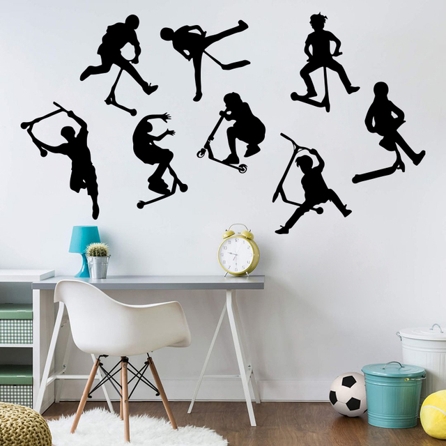 Zestaw 8 naklejek ściennych hulajnoga dla dzieci pokoju - motyw sportowy rower - sypialnia dziecka - Vinyl Decor - Wianko - 2