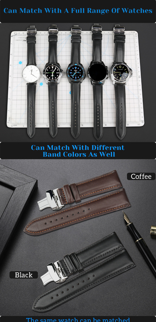 Pasek skórzany MAIKES z automatyczną klamrą motylkową, brązowy, szerokość 18mm-24mm, idealny do zegarków biznesowych - Wianko - 3