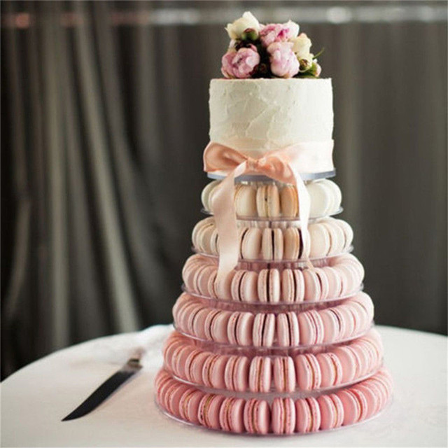Stojak na ciasta Macaron - 6 poziomów, okrągły, PCV, do dekoracji, na wystawę, urodziny, ślub - Wianko - 6