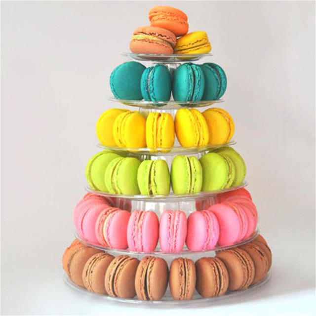 Stojak na ciasta Macaron - 6 poziomów, okrągły, PCV, do dekoracji, na wystawę, urodziny, ślub - Wianko - 7