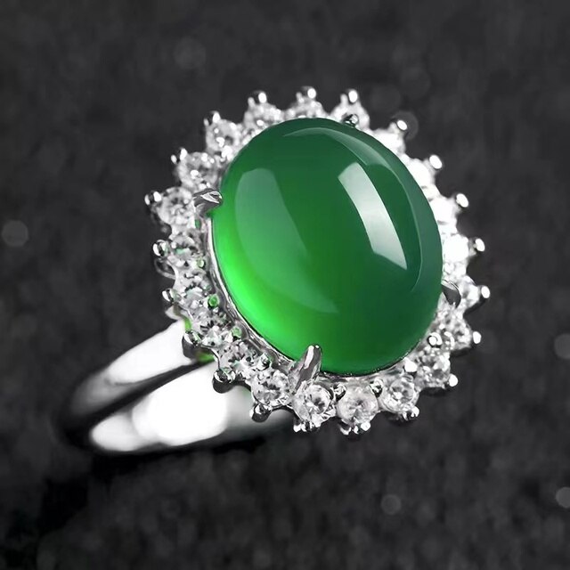 Owalny pierścień z naturalnym szmaragdem i zielonym Hetian Jade z srebra 925 dla kobiet - Wianko - 4