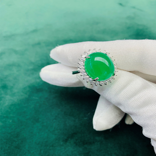 Owalny pierścień z naturalnym szmaragdem i zielonym Hetian Jade z srebra 925 dla kobiet - Wianko - 8