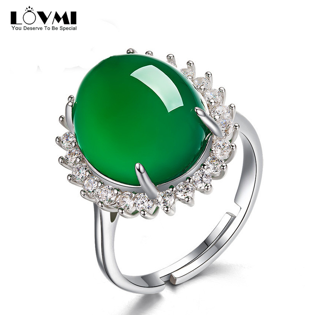 Owalny pierścień z naturalnym szmaragdem i zielonym Hetian Jade z srebra 925 dla kobiet - Wianko - 11