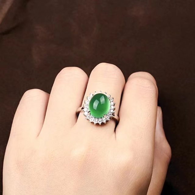 Owalny pierścień z naturalnym szmaragdem i zielonym Hetian Jade z srebra 925 dla kobiet - Wianko - 5