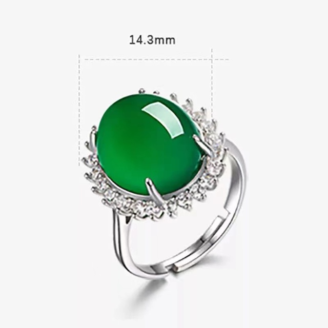 Owalny pierścień z naturalnym szmaragdem i zielonym Hetian Jade z srebra 925 dla kobiet - Wianko - 2