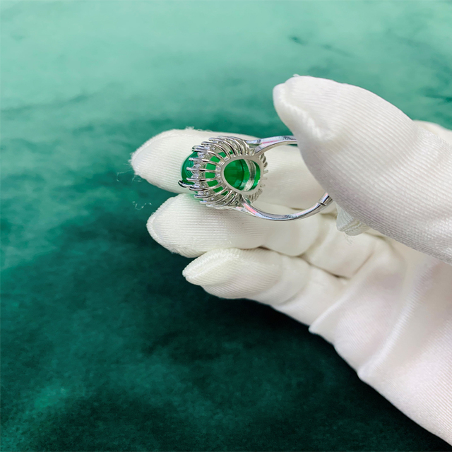 Owalny pierścień z naturalnym szmaragdem i zielonym Hetian Jade z srebra 925 dla kobiet - Wianko - 7
