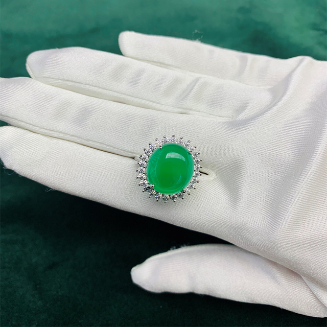 Owalny pierścień z naturalnym szmaragdem i zielonym Hetian Jade z srebra 925 dla kobiet - Wianko - 6