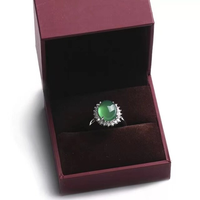 Owalny pierścień z naturalnym szmaragdem i zielonym Hetian Jade z srebra 925 dla kobiet - Wianko - 10