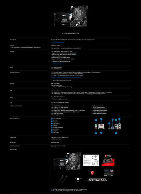 MSI H310M PRO VDH PLUS - płyta główna micro-ATX z obsługą Intel H310 DDR4, SATA 6 Gb/s, USB 3.1, wsparcie dla procesorów 8th i 9th gen, nowa, 32GB dual channel - Wianko - 42