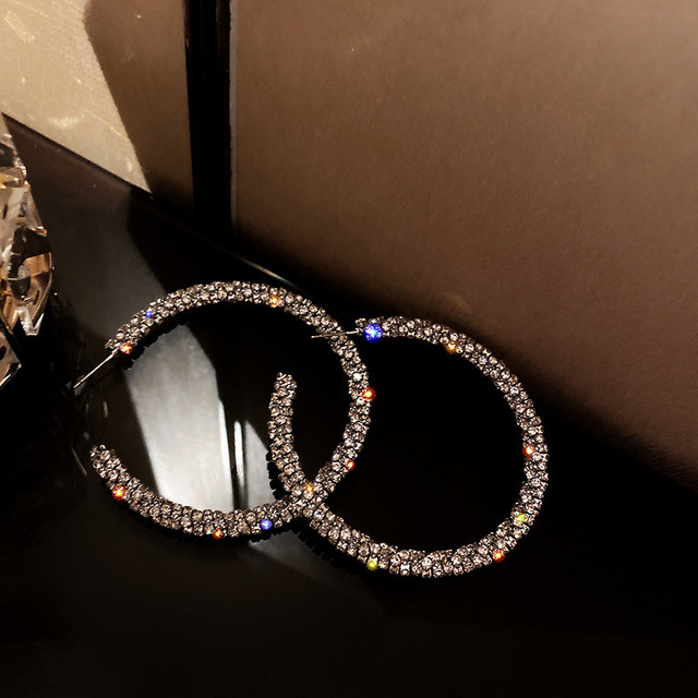 Kolczyki Hoop Fashion duże okrągłe srebrne z kryształem górskim - Wianko - 7