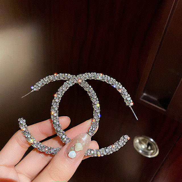 Kolczyki Hoop Fashion duże okrągłe srebrne z kryształem górskim - Wianko - 6