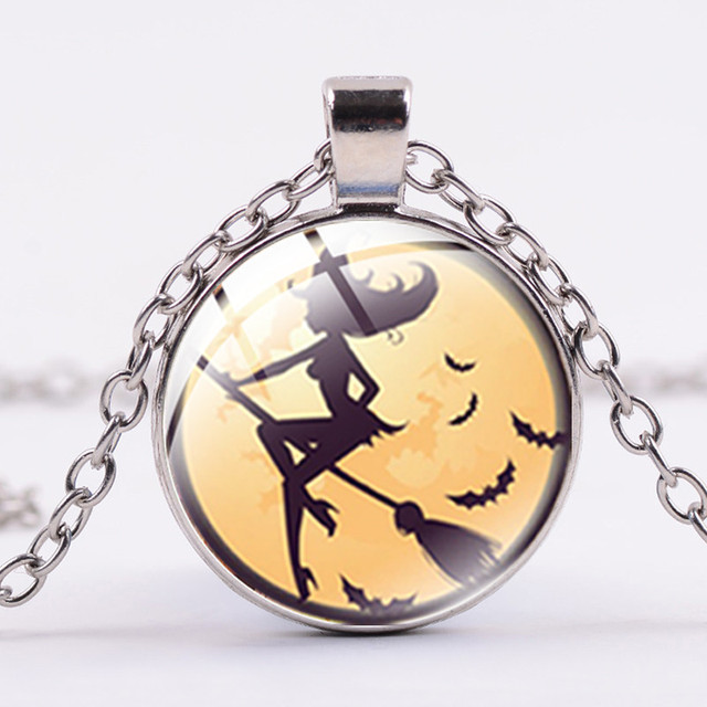 Naszyjnik Magic Witcher z motywem wiedźmy, miotły, księżyca i gotyckim wzorem - biżuteria amulet dla kobiet i mężczyzn - Wianko - 2