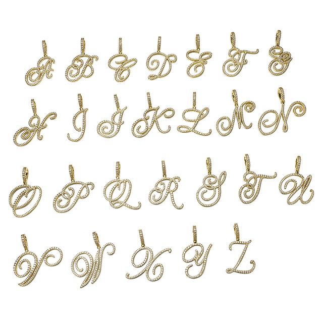 Nowoczesny złoty naszyjnik z srebrną zawieszką w kształcie litery A-Z w stylu kursywy D & Z z cyrkoniami - biżuteria hip-hopowa - Wianko - 16