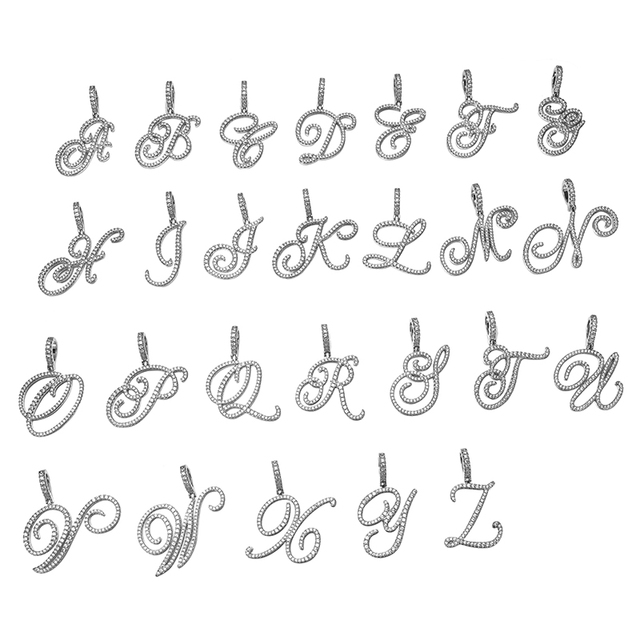 Nowoczesny złoty naszyjnik z srebrną zawieszką w kształcie litery A-Z w stylu kursywy D & Z z cyrkoniami - biżuteria hip-hopowa - Wianko - 17
