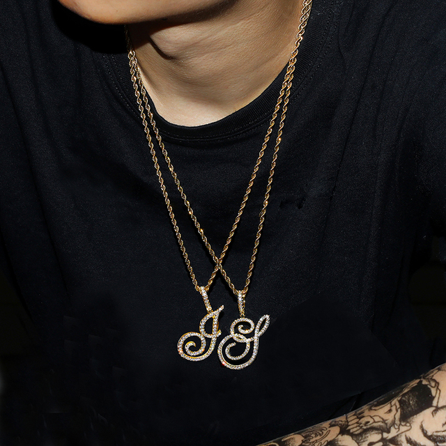 Nowoczesny złoty naszyjnik z srebrną zawieszką w kształcie litery A-Z w stylu kursywy D & Z z cyrkoniami - biżuteria hip-hopowa - Wianko - 20