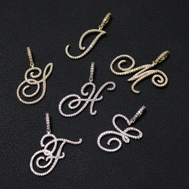 Nowoczesny złoty naszyjnik z srebrną zawieszką w kształcie litery A-Z w stylu kursywy D & Z z cyrkoniami - biżuteria hip-hopowa - Wianko - 23