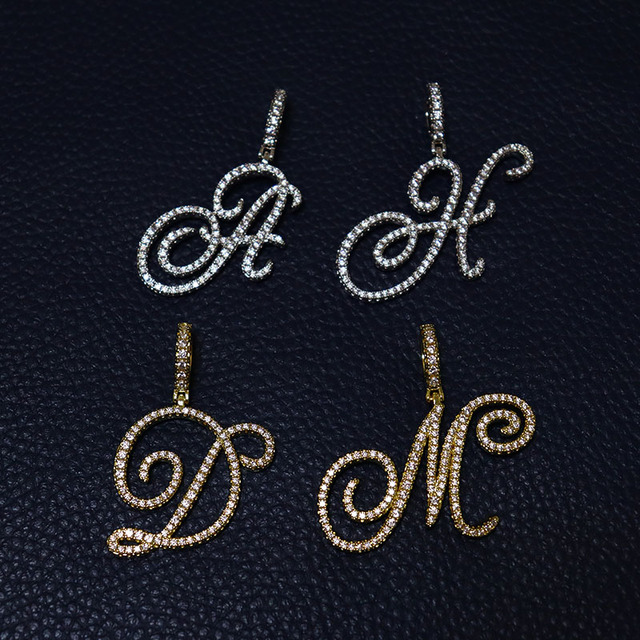 Nowoczesny złoty naszyjnik z srebrną zawieszką w kształcie litery A-Z w stylu kursywy D & Z z cyrkoniami - biżuteria hip-hopowa - Wianko - 24