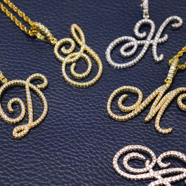 Nowoczesny złoty naszyjnik z srebrną zawieszką w kształcie litery A-Z w stylu kursywy D & Z z cyrkoniami - biżuteria hip-hopowa - Wianko - 29