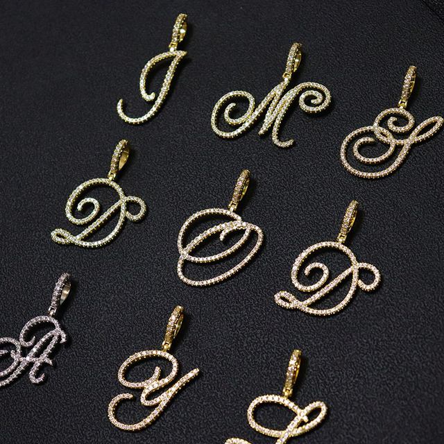 Nowoczesny złoty naszyjnik z srebrną zawieszką w kształcie litery A-Z w stylu kursywy D & Z z cyrkoniami - biżuteria hip-hopowa - Wianko - 22