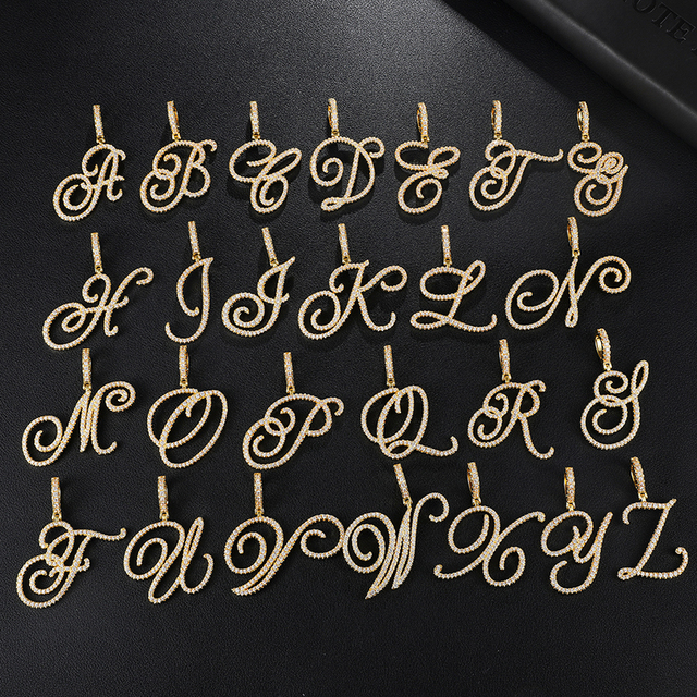 Nowoczesny złoty naszyjnik z srebrną zawieszką w kształcie litery A-Z w stylu kursywy D & Z z cyrkoniami - biżuteria hip-hopowa - Wianko - 21