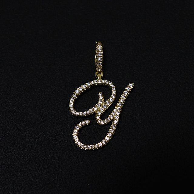 Nowoczesny złoty naszyjnik z srebrną zawieszką w kształcie litery A-Z w stylu kursywy D & Z z cyrkoniami - biżuteria hip-hopowa - Wianko - 26