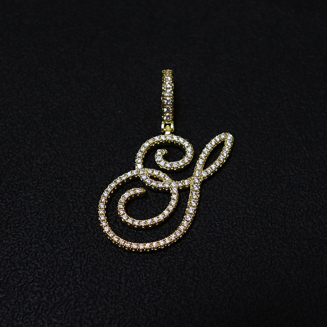 Nowoczesny złoty naszyjnik z srebrną zawieszką w kształcie litery A-Z w stylu kursywy D & Z z cyrkoniami - biżuteria hip-hopowa - Wianko - 27