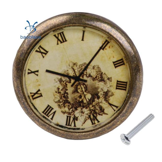 Vintage mosiężny uchwyt do szafki - 2 sztuki, okrągłe ciągnie, zegar wzór #1 - Wianko - 10