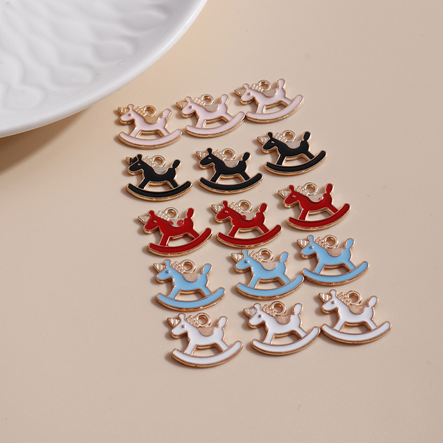 10 sztuk Rocking Horse Charms emalia 14*11mm, idealne do tworzenia biżuterii DIY - naszyjniki, wisiorki, kolczyki, dla dziewczyn, 4 kolory - Wianko - 8