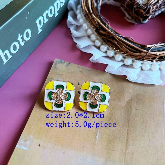 Kolorowe emaliowane kolczyki w kształcie okręgu, kwadratu i prostokąta dla kobiet - Wianko - 8