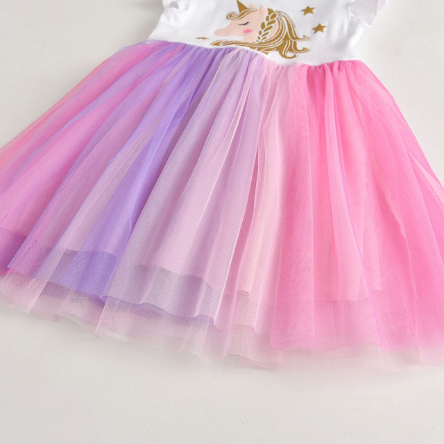 Letnia sukienka DXTON dla dziewczynek - jednorożec, księżniczka, dziewczęca, rękaw latający, bawełniana tiulowa sukienka - stroje imprezowe dla dzieci - Wianko - 14