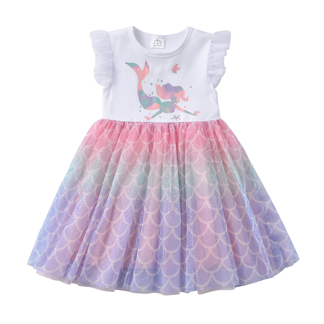 Letnia sukienka DXTON dla dziewczynek - jednorożec, księżniczka, dziewczęca, rękaw latający, bawełniana tiulowa sukienka - stroje imprezowe dla dzieci - Wianko - 23