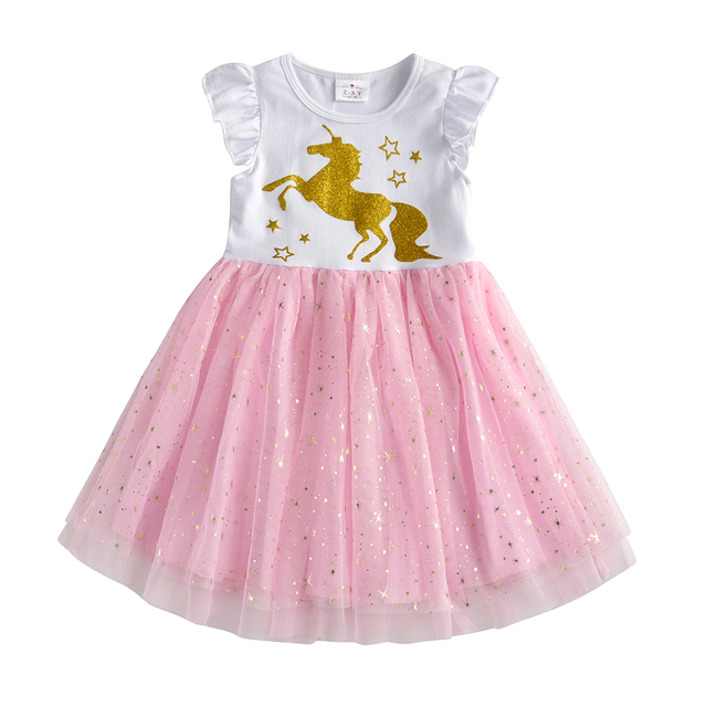 Letnia sukienka DXTON dla dziewczynek - jednorożec, księżniczka, dziewczęca, rękaw latający, bawełniana tiulowa sukienka - stroje imprezowe dla dzieci - Wianko - 15