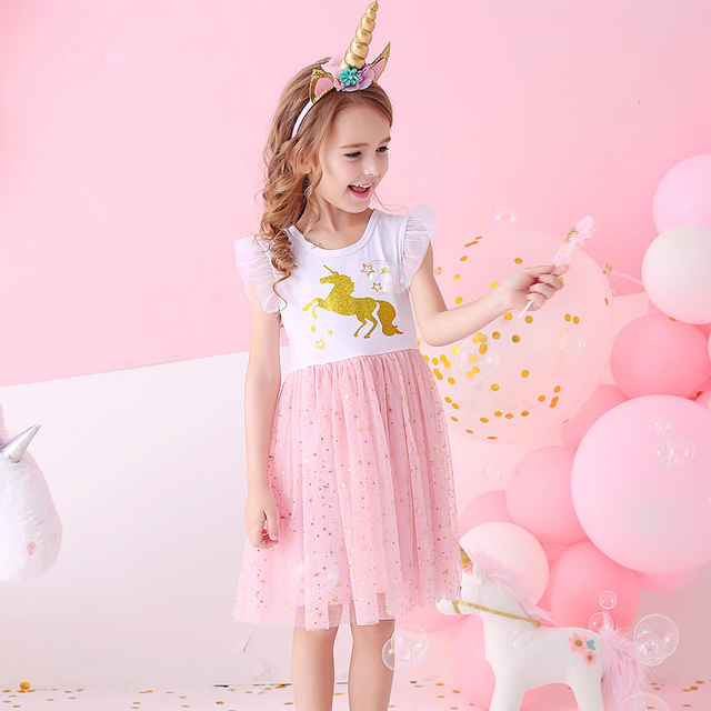 Letnia sukienka DXTON dla dziewczynek - jednorożec, księżniczka, dziewczęca, rękaw latający, bawełniana tiulowa sukienka - stroje imprezowe dla dzieci - Wianko - 4