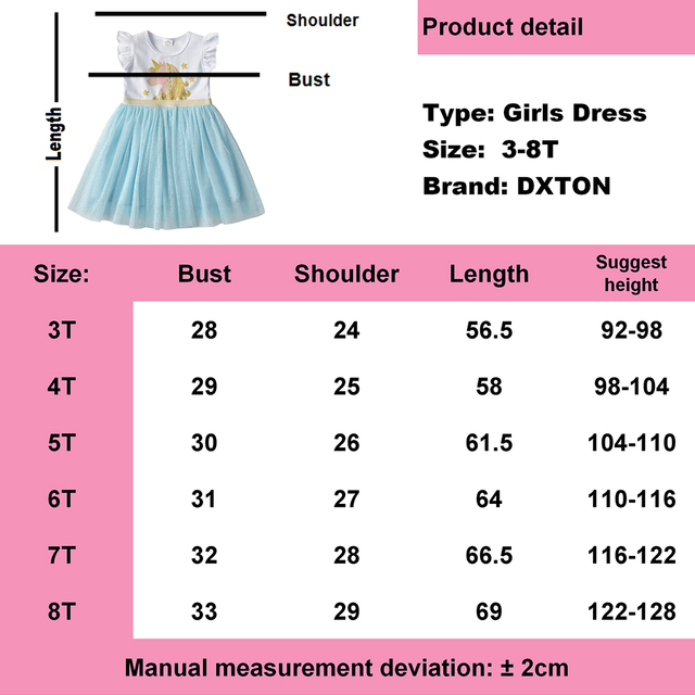 Letnia sukienka DXTON dla dziewczynek - jednorożec, księżniczka, dziewczęca, rękaw latający, bawełniana tiulowa sukienka - stroje imprezowe dla dzieci - Wianko - 1