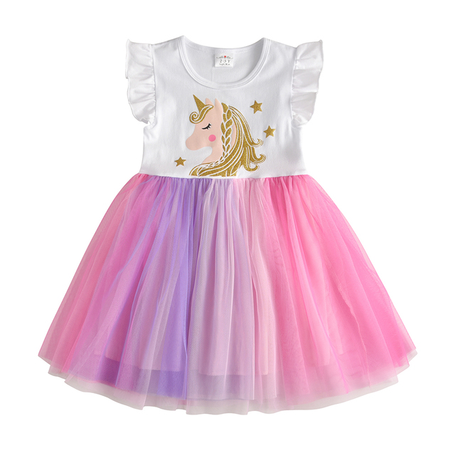 Letnia sukienka DXTON dla dziewczynek - jednorożec, księżniczka, dziewczęca, rękaw latający, bawełniana tiulowa sukienka - stroje imprezowe dla dzieci - Wianko - 11