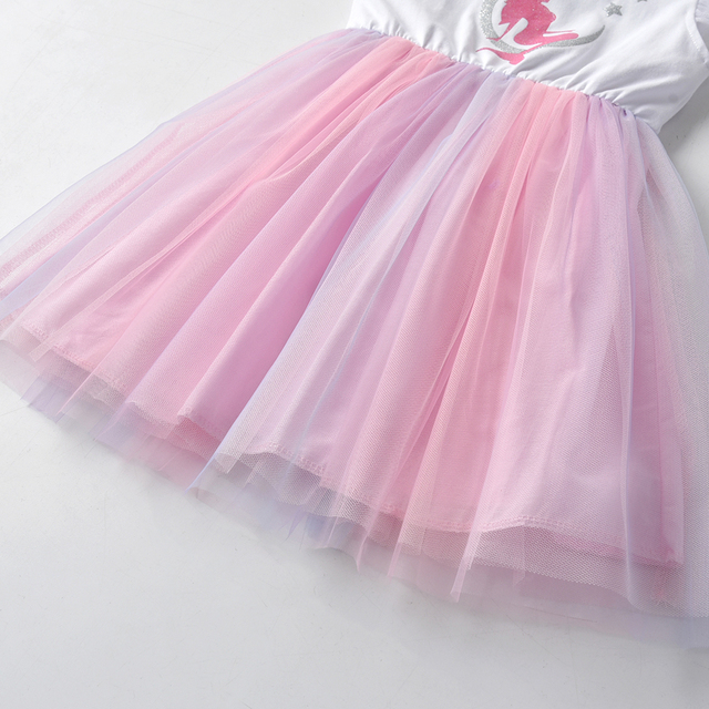 Letnia sukienka DXTON dla dziewczynek - jednorożec, księżniczka, dziewczęca, rękaw latający, bawełniana tiulowa sukienka - stroje imprezowe dla dzieci - Wianko - 21